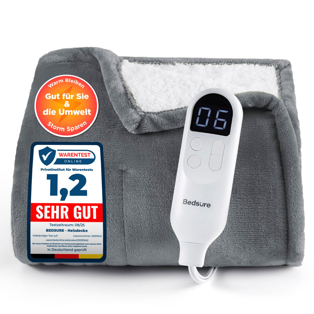 BEDSURE Heizdecke Heizdecke mit Abschaltautomatik - Wärmedecke mit 6 Heizstufen & 10 Stunden Timer,