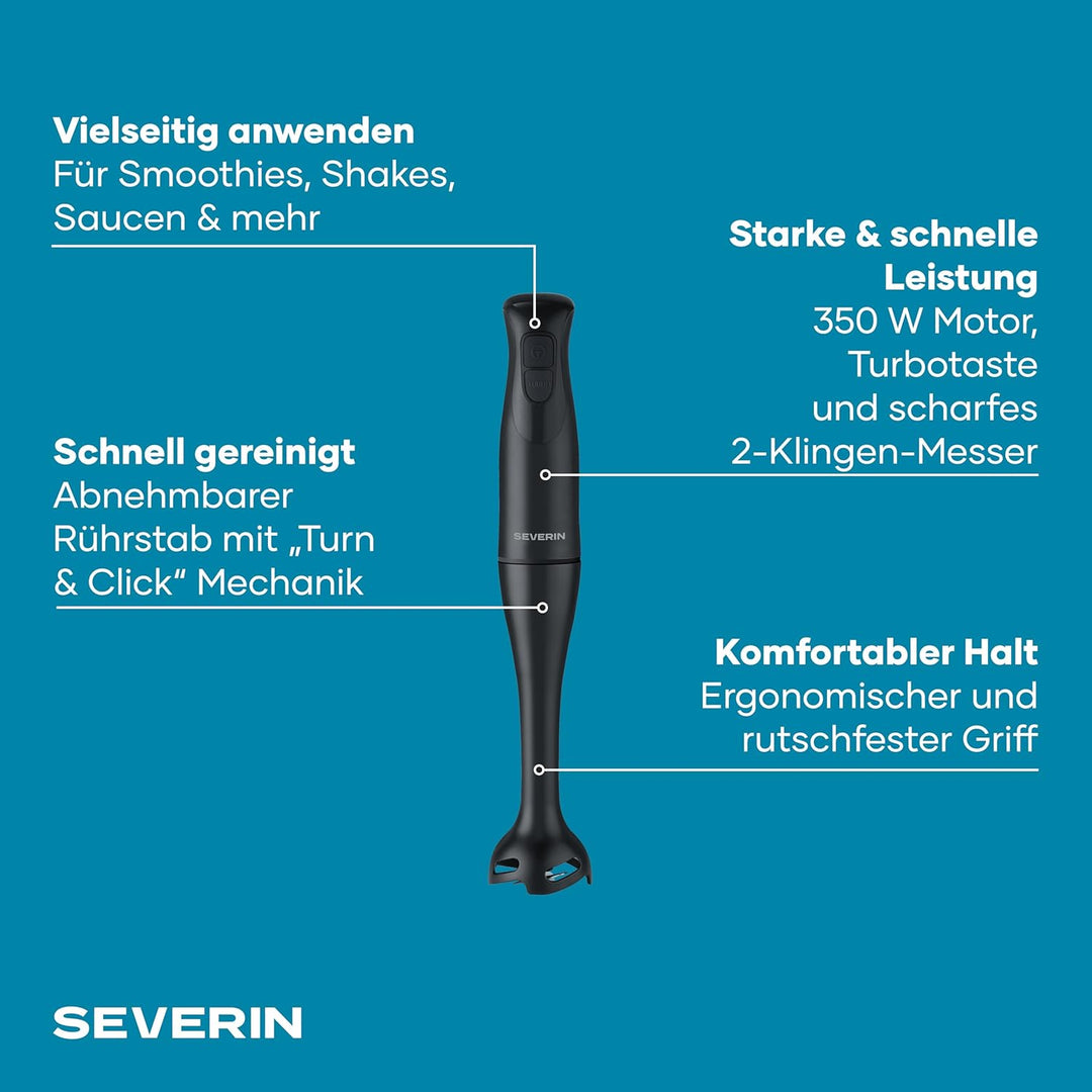 Severin Stabmixer zum Pürieren und Zerkleinern, Mixstab, abnehmbarer Mixfuss, Turbotaste, 2-Klingen-