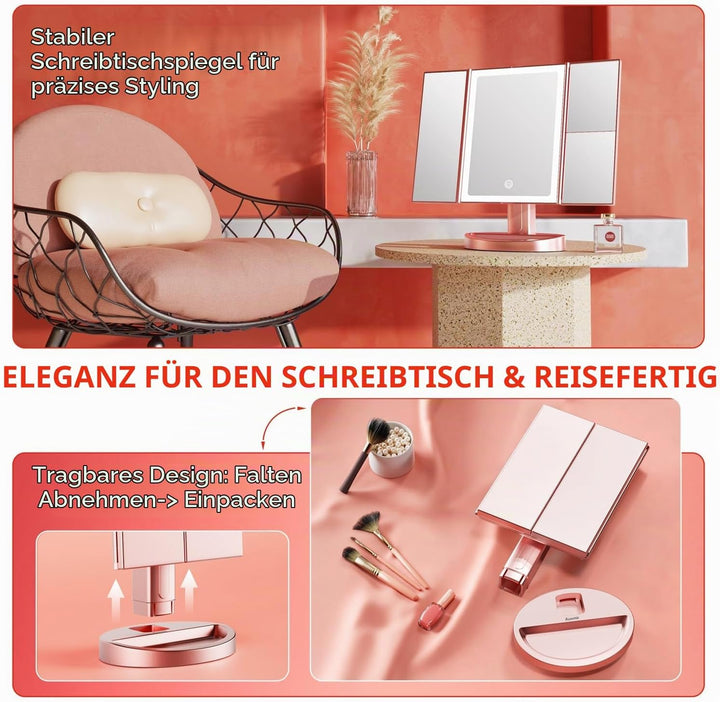 Auxmir Schminkspiegel mit Beleuchtung, 10X/5X/1X Kosmetikspiegel Vergrösserungsspiegel mit Licht &amp; 3