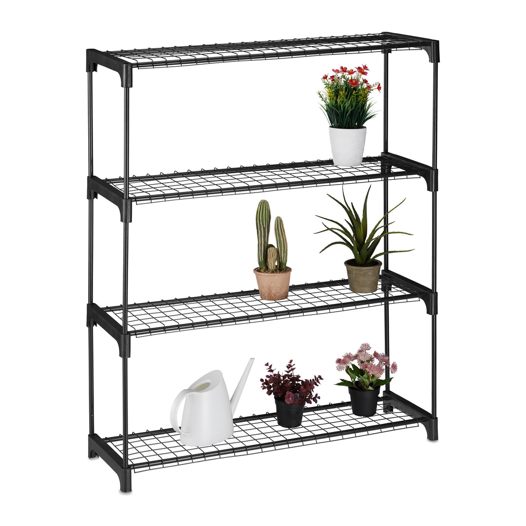 Relaxdays Pflanzenregal, 4 Ablagen, für Blumen-& Pflanzentöpfe, Indoor, Metall & Kunststoff, HBT 106