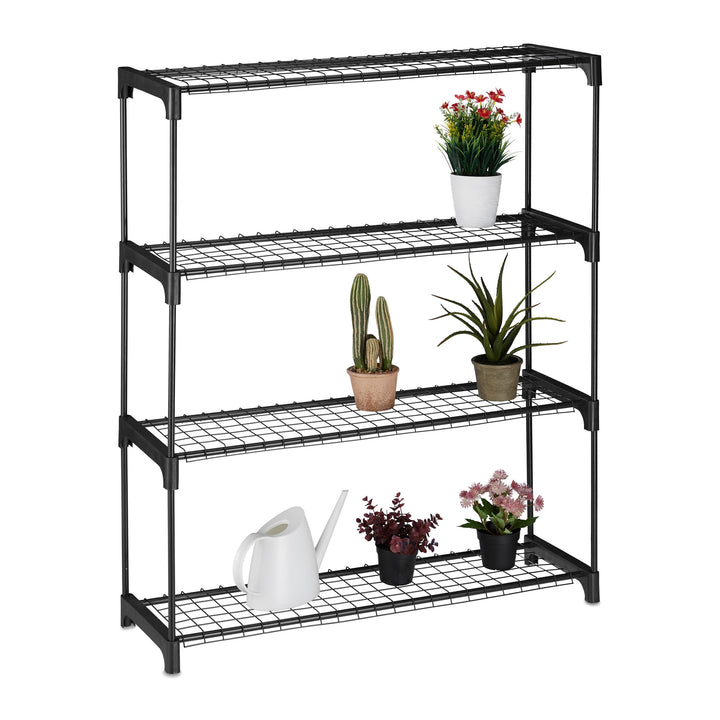 Relaxdays Pflanzenregal, 4 Ablagen, für Blumen-& Pflanzentöpfe, Indoor, Metall & Kunststoff, HBT 106