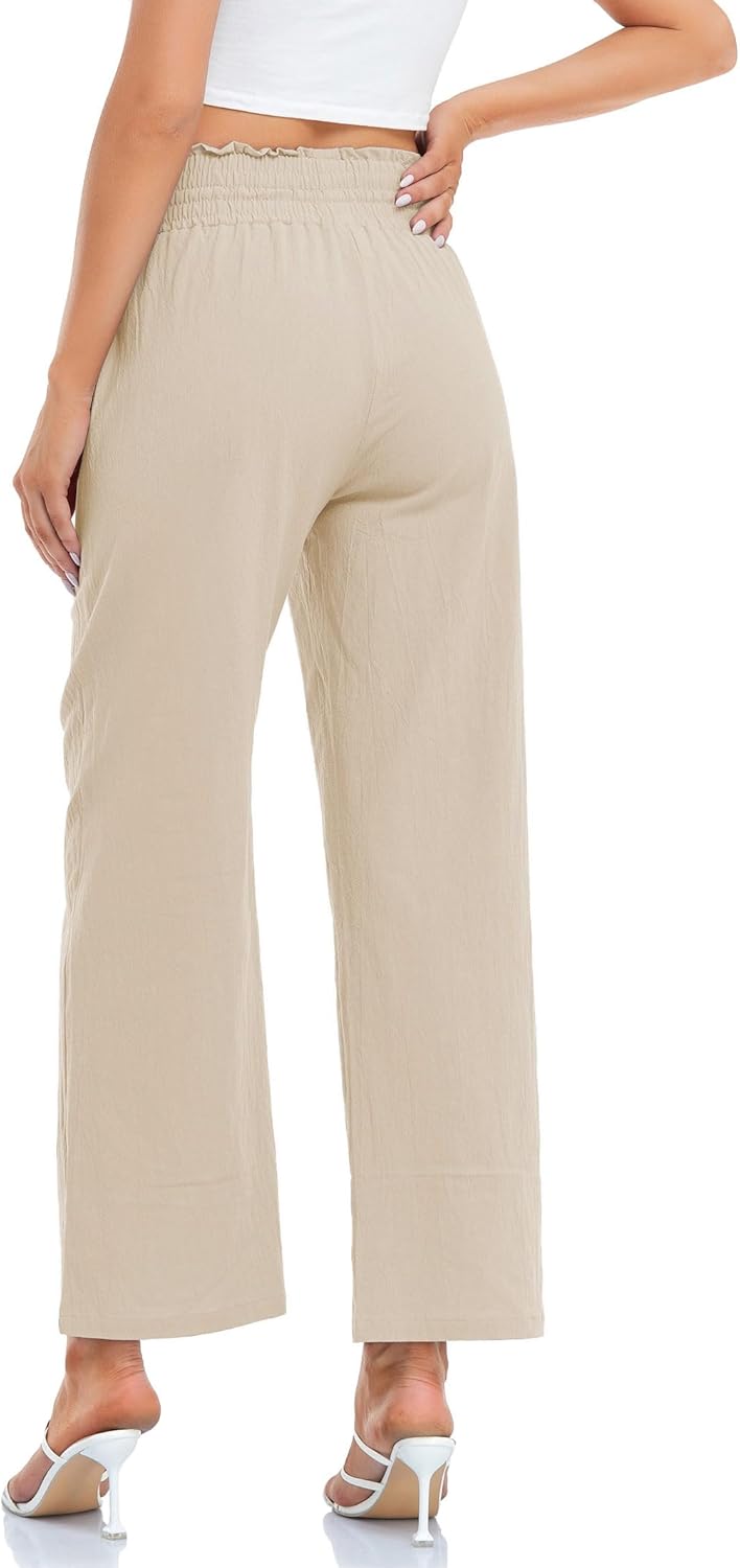 Famulily Leinenhose Damen Sommer Weites Bein High Waist Palazzo Freizeithose Stoffhose Yogahose Mit