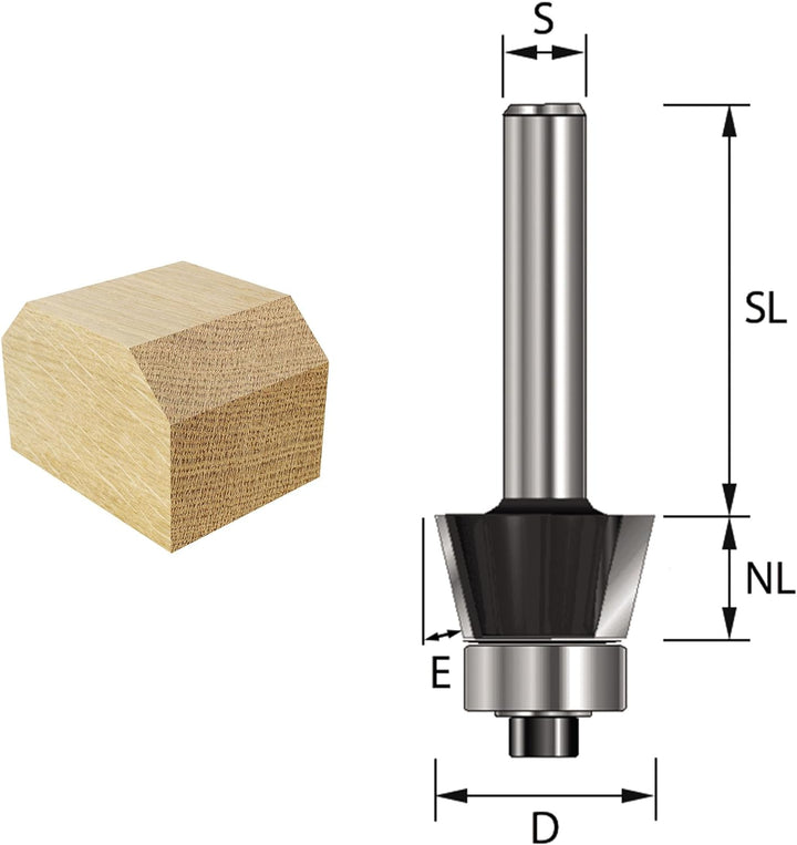 ENT 13766 Fasefräser HW, Schaft (S) 12 mm, Durchmesser (D) 36 mm, NL 11,6 mm, E 45°, SL 40 mm, mit K