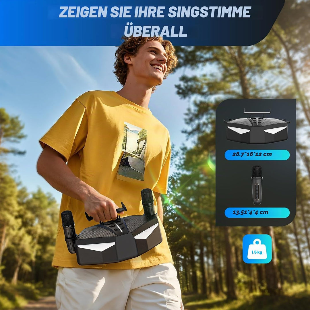 Karaoke-Maschine : Echter Tragbarer Lautsprecher mit 35W, 8-Stunden-Autonomie, 2 Aufladbare Drahtlos