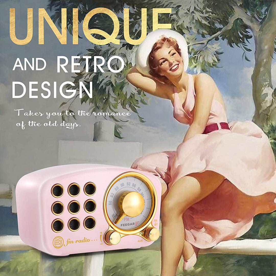 Radio Feegar Retro Bluetooth Lautsprecher,Vintage FM Radio mit altmodischem klassischem Stil,Starke