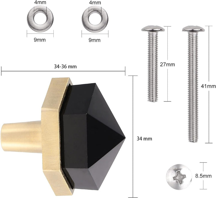 mookaitedecor Satz von 2 Obsidian Hexagon Schublade Knöpfe mit Schrauben, hexagonal Stein Schrank Gr
