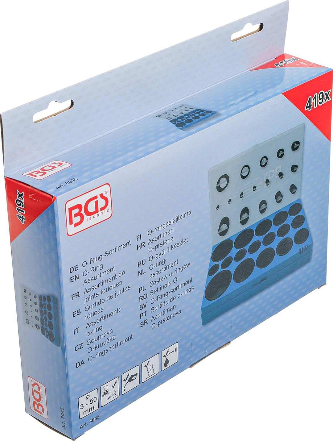 BGS 8045 | O-Ring-Sortiment | 419-tlg. | Ø 3 - 50 mm | säure-, benzin-, hitze und ölbeständig | aus