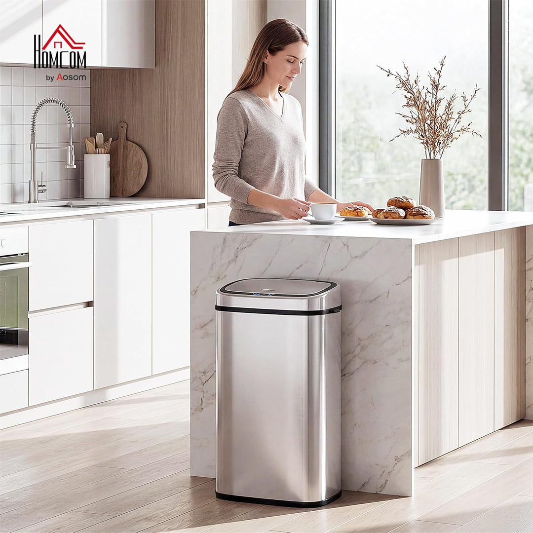 HOMCOM Mülleimer Automatik mit Sensor Abfalleimer Küche Edelstahl Silber (68L), 68L