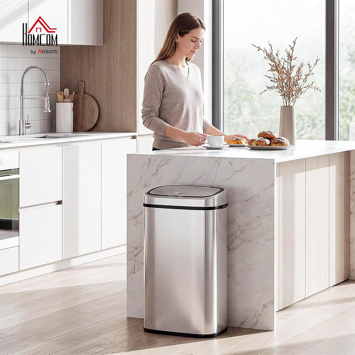 HOMCOM Mülleimer Automatik mit Sensor Abfalleimer Küche Edelstahl Silber (68L), 68L