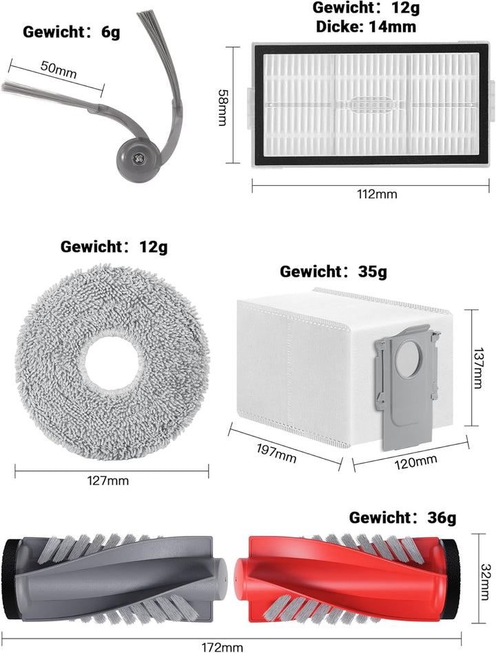 24 Stück Zubehörset für Roborock Saros 10R Saugroboter, 1 Reinigungsmittel 1 Hauptbürste 4 Staubbeut