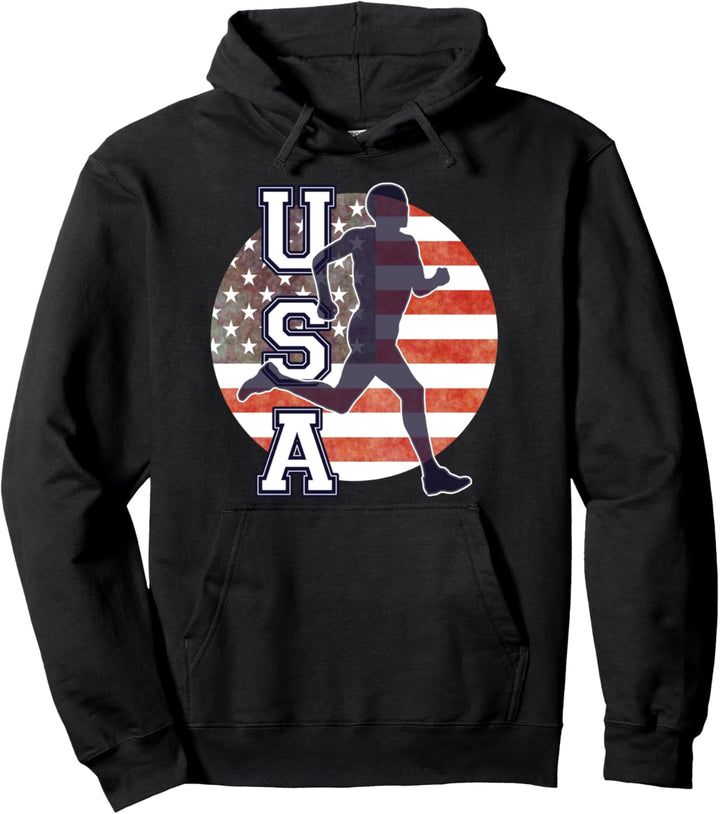 USA Mens Running Track & Field Team American Flag Runner Pullover Hoodie