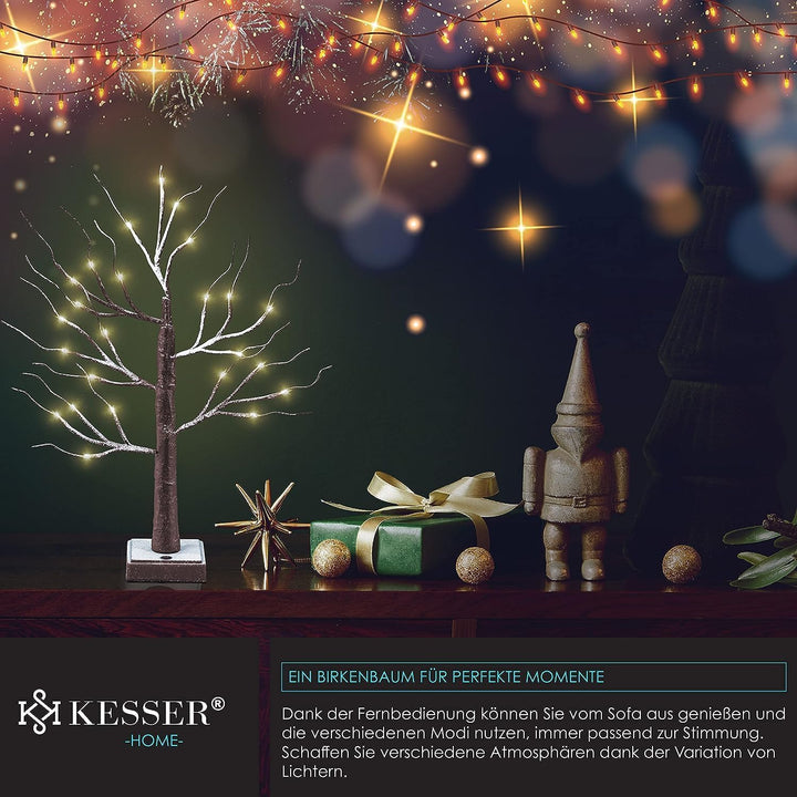 KESSER® Lichterbaum Birkenbaum 60cm LED Mit Fernbedienung Timer 8 Modi Lichterzweige für Innen Warmw