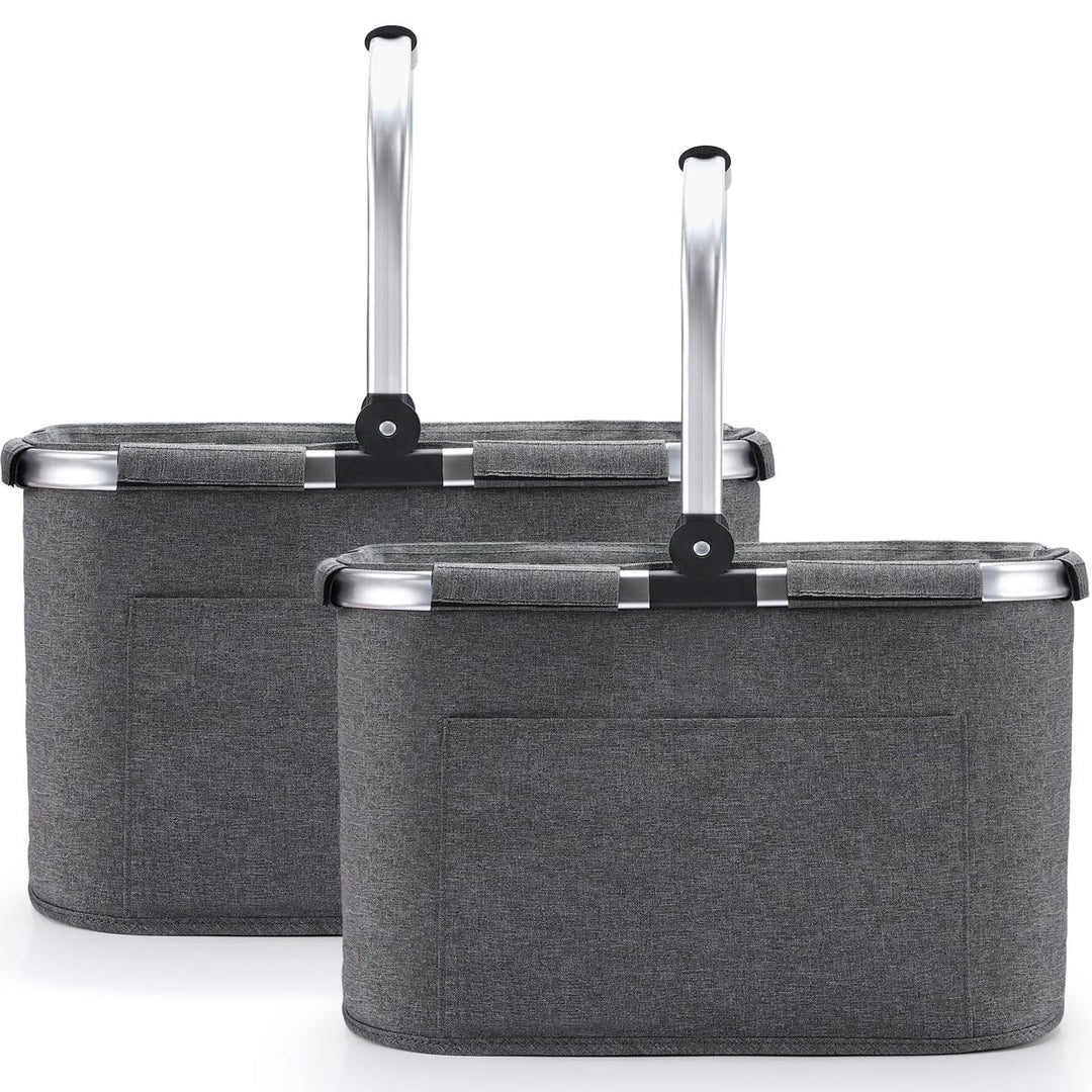 30L Einkaufskorb 2pcs Erschwinglich Picknickkorb Einkaufstasche Tragekorb mit Aluminiumgriff Faltbar