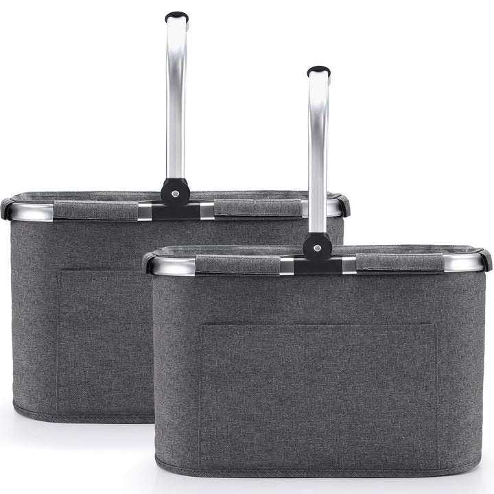 30L Einkaufskorb 2pcs Erschwinglich Picknickkorb Einkaufstasche Tragekorb mit Aluminiumgriff Faltbar