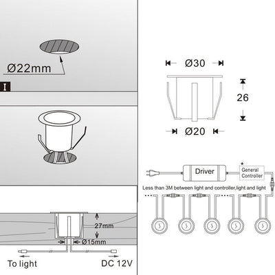 CHNXU 10er Set Terrassen Einbaustrahler LED Bodeneinbaustrahler Ø30mm 0.6W Aussen DC12V Kaltes Weiss