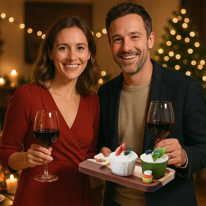UNICRAFTALE 4 Stück Wein Vorspeisenteller Holz Cocktailteller Mit Glashalter Kamel Käsebrett Mit Wei