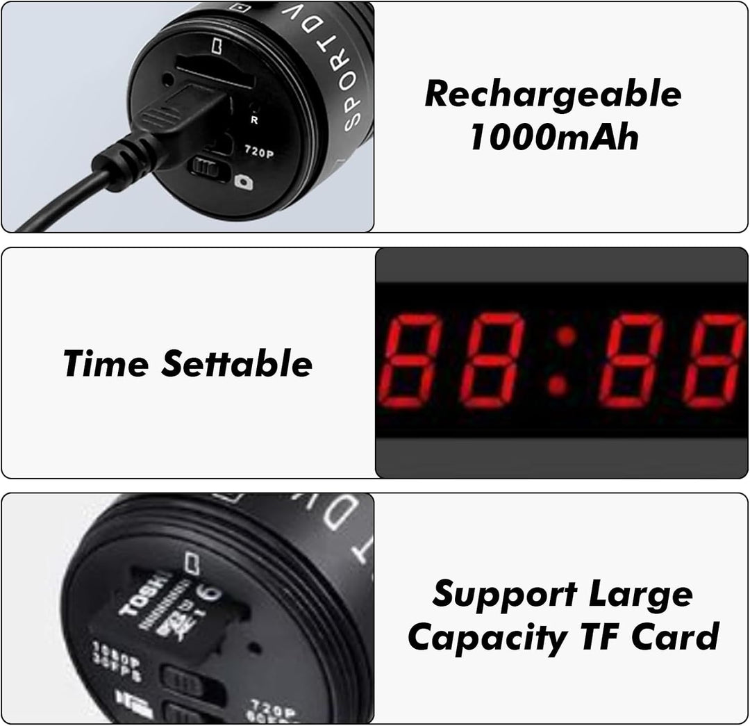 1080P HD Action Cam, 120° Weitwinkel Helmkamera, IP66 Dashcam Fahrrad mit 64GB Speicherkarte & 1000m
