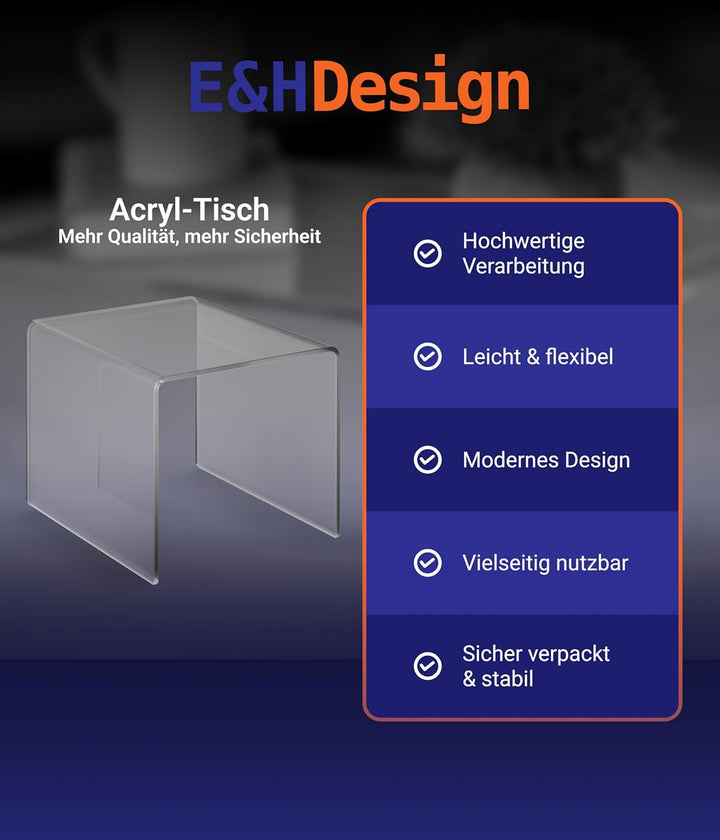 EH Design Acryl Beistelltisch PLEXIGLAS® 34 cm x 30 cm x 30 cm I Moderner Mini Nachttisch aus hochwe