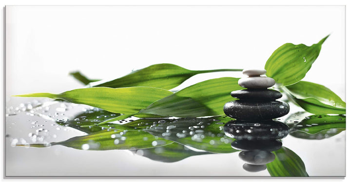 ARTland Glasbilder Wandbild Glas Bild einteilig 60x30 cm Querformat Asien Wellness Zen Steine Spa Bl