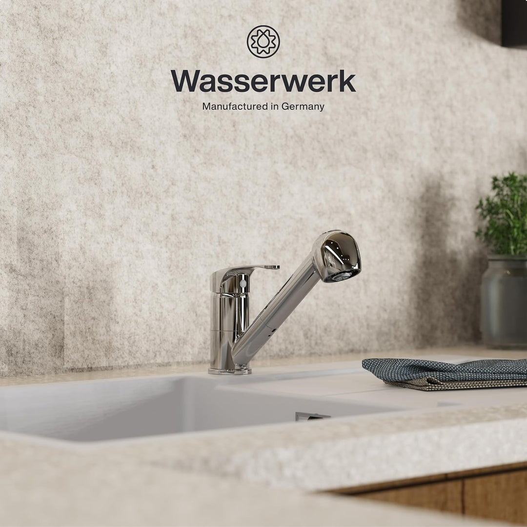 Wasserwerk Küchenarmatur WK7 | Küchenarmatur mit 2 Strahlarten | Einhebelmischer mit Brause | Spülti