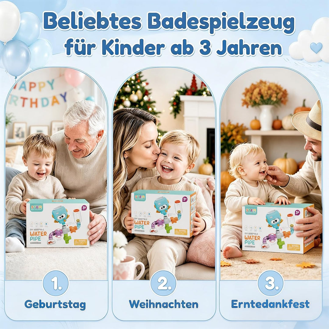Badewannenspielzeug ab 3 Jahren, Badespielzeug Set zum Zusammenbauen mit Saugnäpfen, 9-teilig Bunt-7