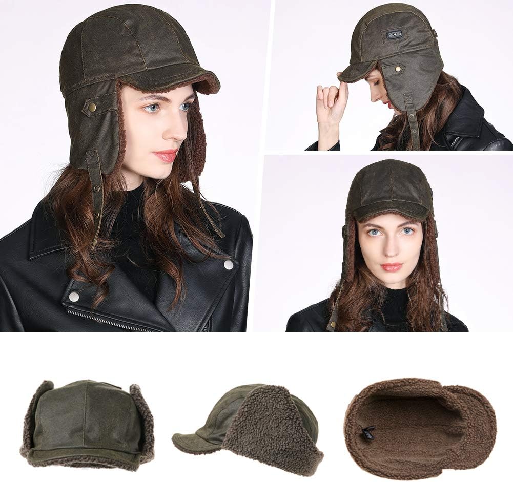 Comhats warme Trappermütze für Herren Kunstleder Hut Unisex Fliegermütze Fellmütze Erwachsenen Männe