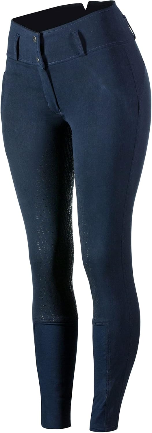 HORZE Damen Reithose Daniela, High Waist Stretch Reithose Vollbesatz mit Silikon Druck, Dunkelnavy