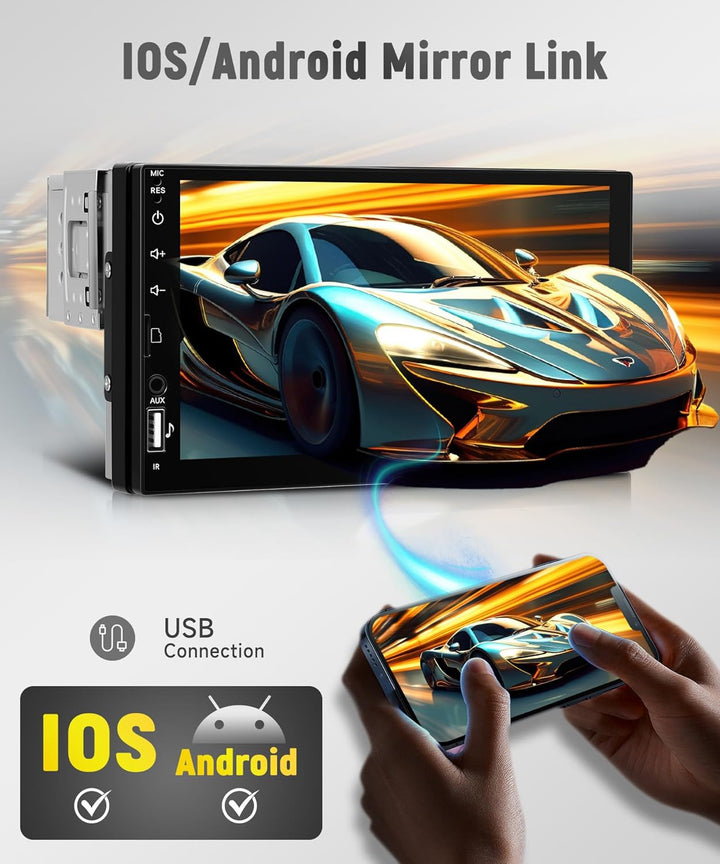 Rimoody Autoradio 1 Din mit Bluetooth Freisprecheinrichtung IOS/Android Mirror Link 7 Zoll Autoradio