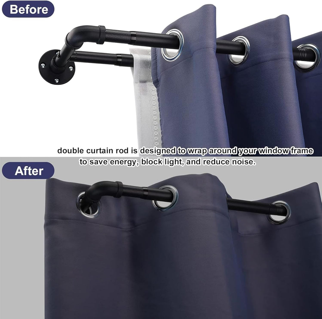 Gardinenstange Innenlauf 2-Läufig Industrieller Stil, 73-340cm Gardinenstange Verstellbare mit Flans