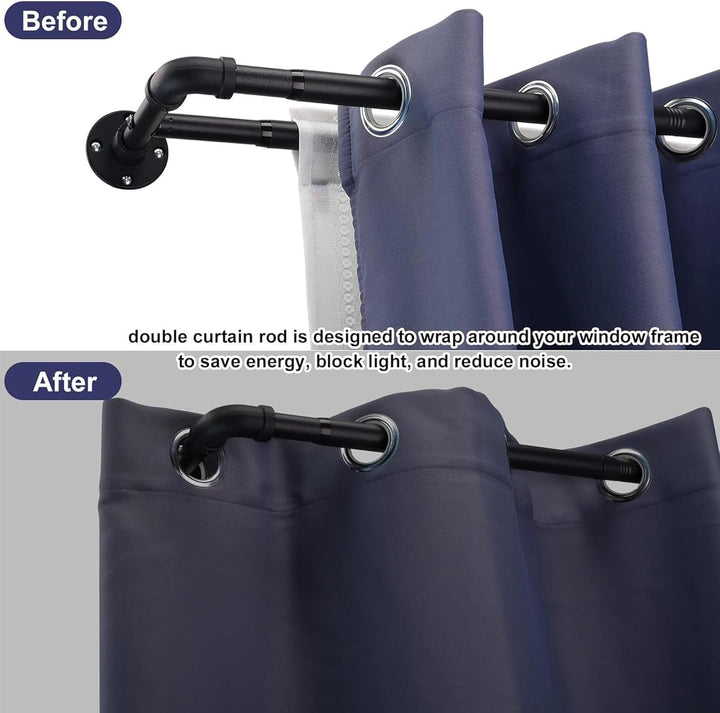 Gardinenstange Innenlauf 2-Läufig Industrieller Stil, 73-340cm Gardinenstange Verstellbare mit Flans