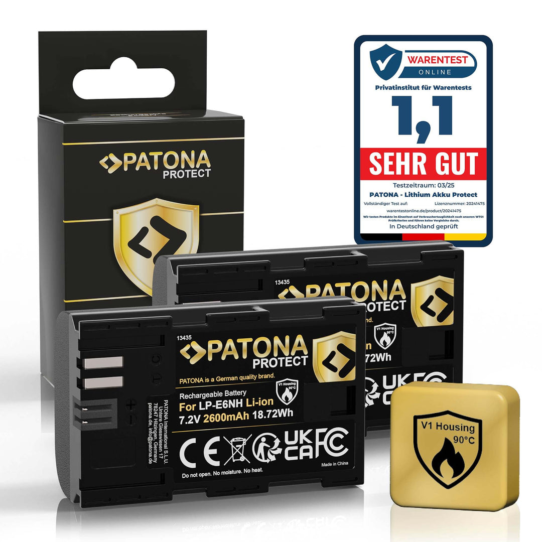 PATONA 2X Protect LP-E6NH Akku 2600mAh mit NTC-Sensor und V1 Gehäuse kompatibel mit Canon LPE6NH LP-