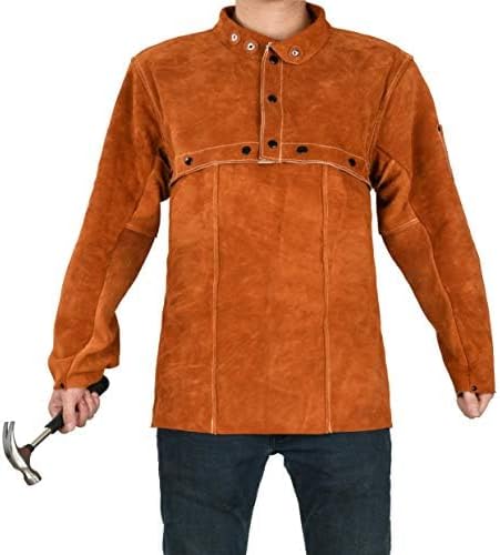 LeaSeek Leder Schweissjacke, Flammbeständige Hochleistungs-Split Rindsleder Leder Offene Zurück Schw