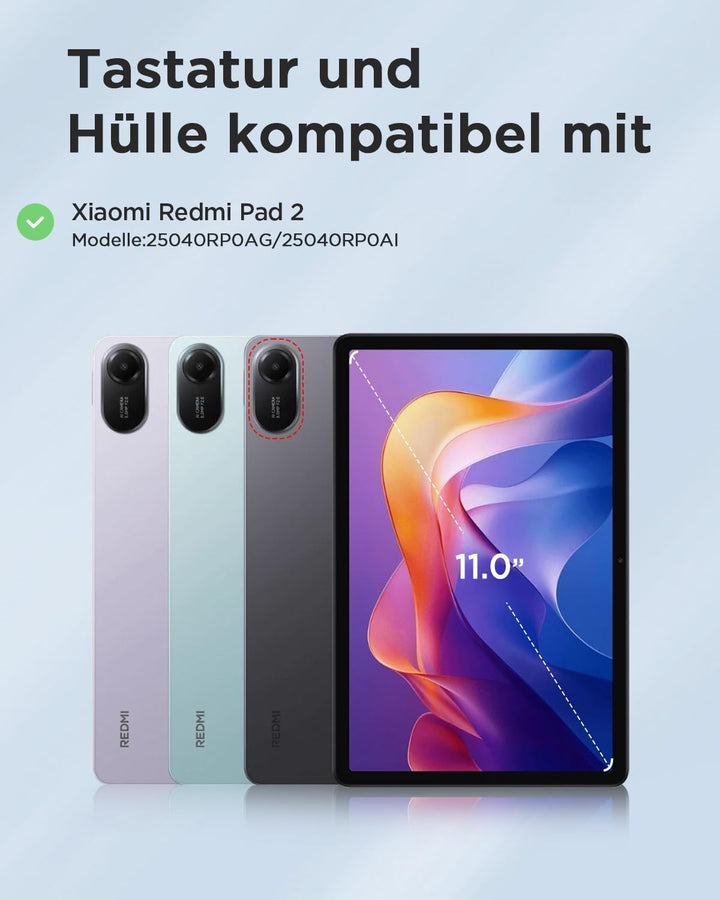 EasyAcc Tastatur Hülle Kompatibel mit Xiaomi Redmi Pad 2 11 Zoll mit Schutzfolie, [QWERTZ Deutsches]