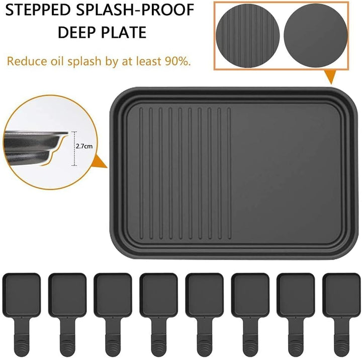 Raclette Grill 8 Personen Grillplatte Antihaftbeschichtet, Raclette mit 8 Mini Raclette Pfännchen &