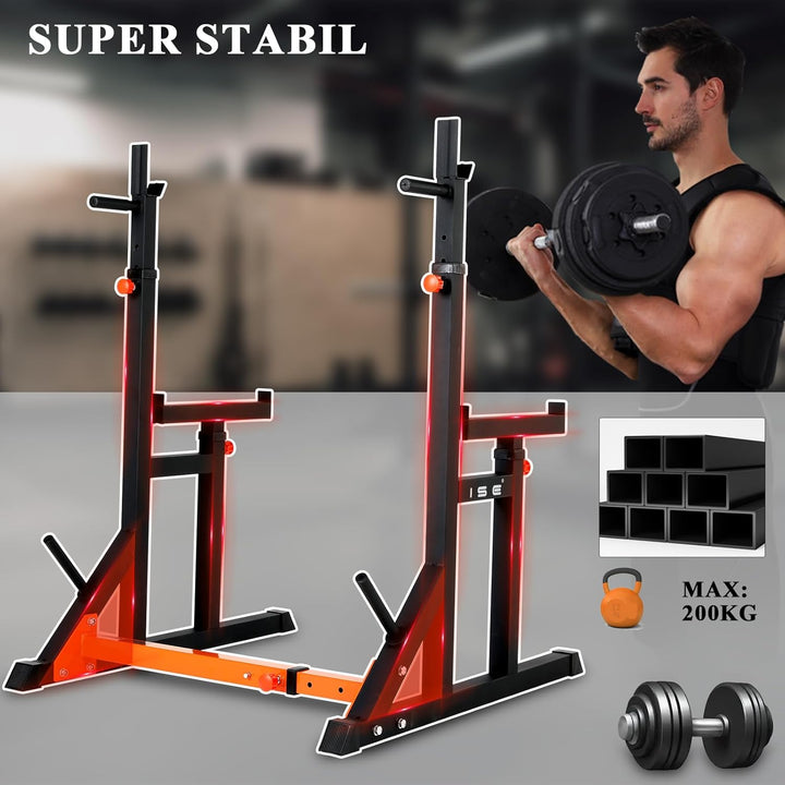 ISE Hantelständer Squat-Rack,hantelständer,langhantelständer mit 7 Höhenverstellbar Langhantelablage