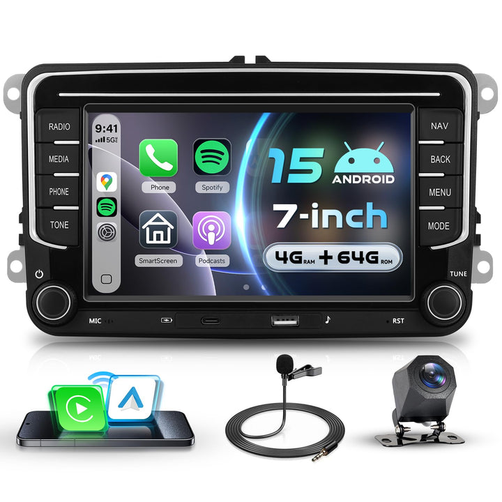 VECHTEL 4G+64G Autoradio Android 15 für VW Golf 5 6 Passat Jetta Caddy EOS T5 Tiguan Touran CC Polo,