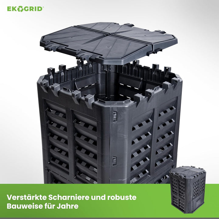 Komposter Garten - 360 L - Gartenkomposter mit Tröpfchenbewässerung und Belüftung - Schwarz, 360 L