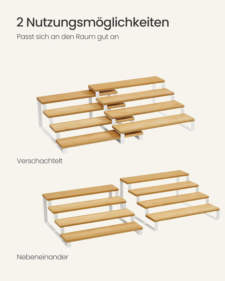 SONGMICS Gewürzregale, Küchenregale stehend, Küchen-Organizer, 2er Set, Holzwerkstoff, je 4 Ablagen,