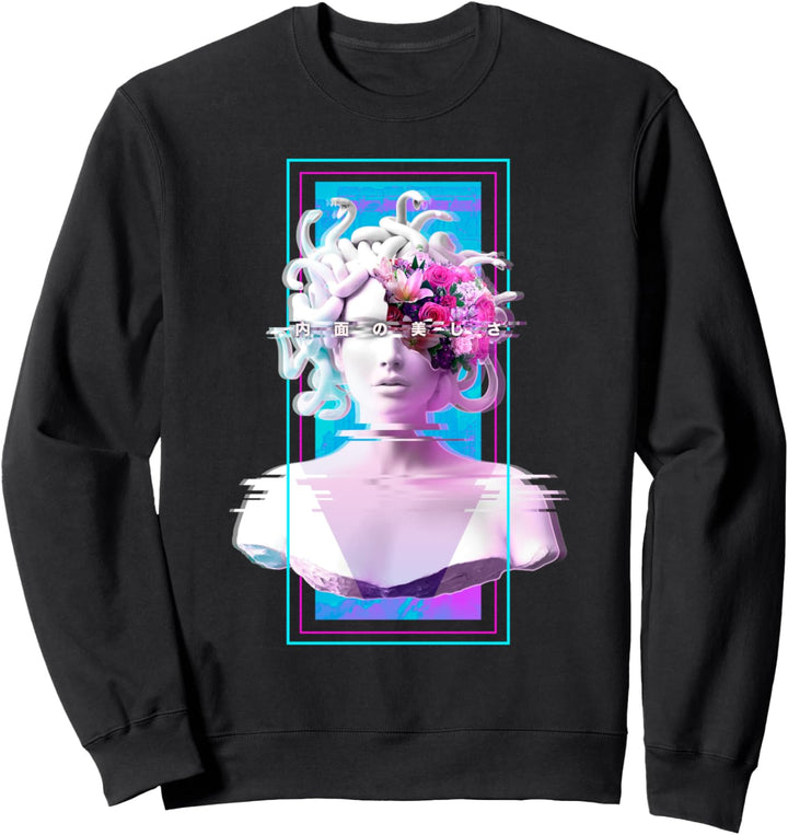 Vaporwave Medusa Statue Ästhetische Kunst Glitch Japanische Otaku Sweatshirt