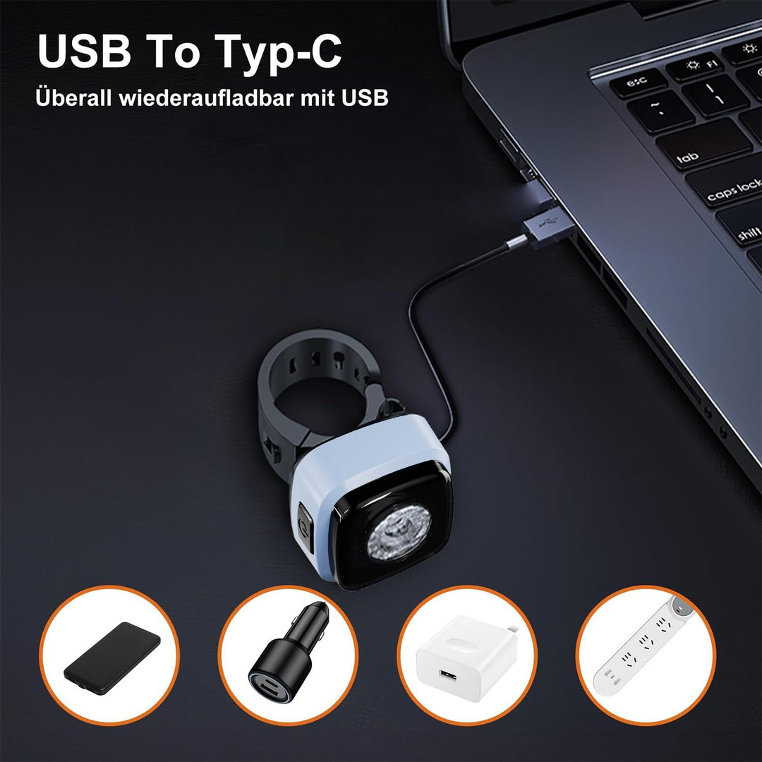 OnMeto Fahrradlicht vorne, IPX5 Wasserdicht Frontfahrrad Lampe Fahrrad licht，USB Type-C Wiederauflad