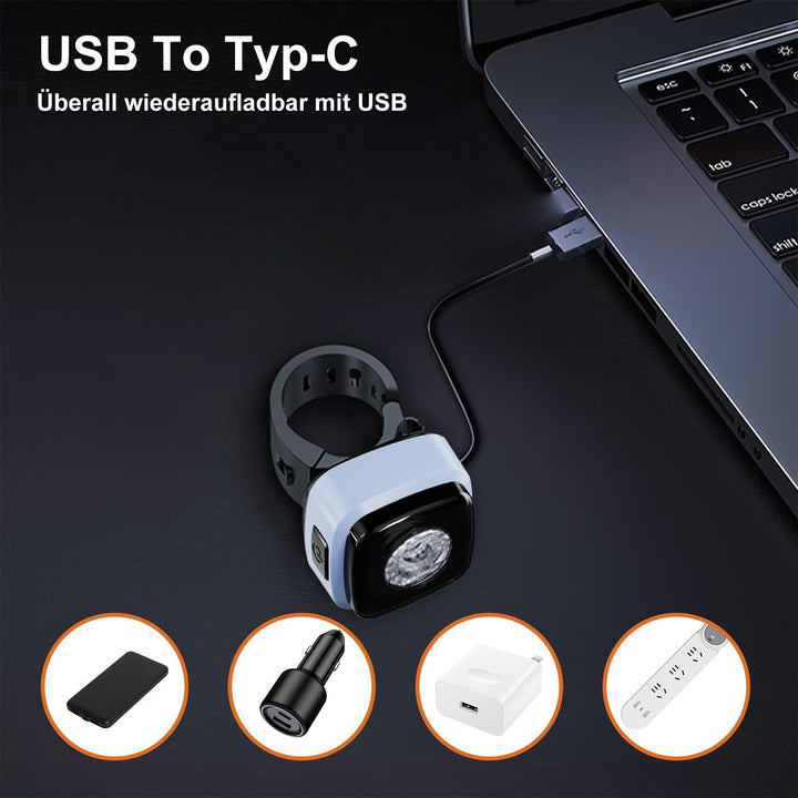 OnMeto Fahrradlicht vorne, IPX5 Wasserdicht Frontfahrrad Lampe Fahrrad licht，USB Type-C Wiederauflad