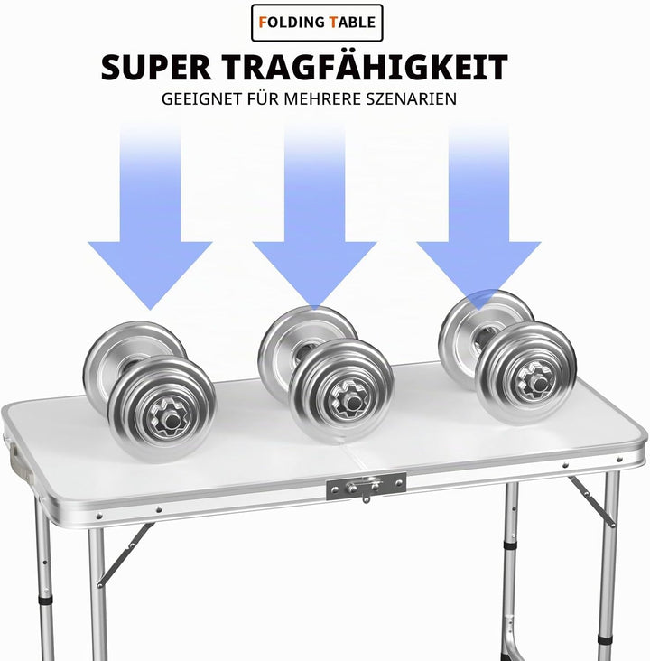 Lucn 1,2 m Campingtisch Klapptisch, Picknicktisch Faltbar Tragbar für Innen und Aussen, Garten, Balk