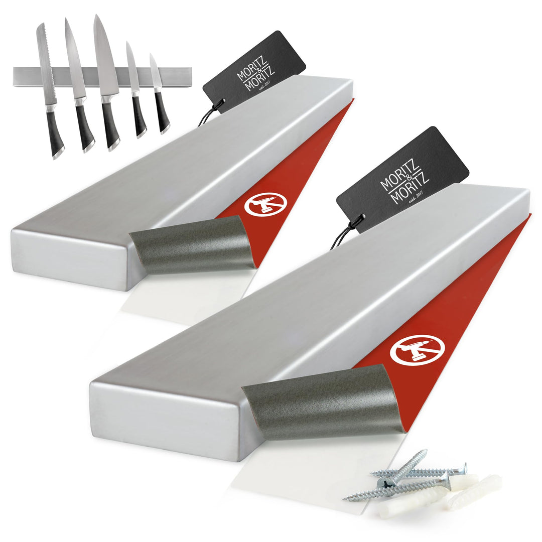 Moritz & Moritz 2x Magnetleiste Messer selbstklebend 40cm - Messer Magnetleiste zum Kleben oder Bohr