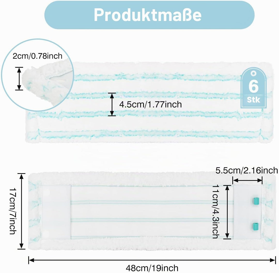Tesmotor 6-Pack Ersatz Wischbezüge für Leifheit Profi XL Micro Duo, Bodenwischer Ersatzbezug für Lei