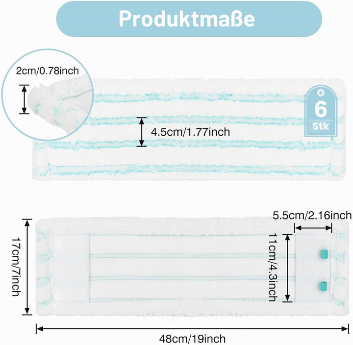 Tesmotor 6-Pack Ersatz Wischbezüge für Leifheit Profi XL Micro Duo, Bodenwischer Ersatzbezug für Lei