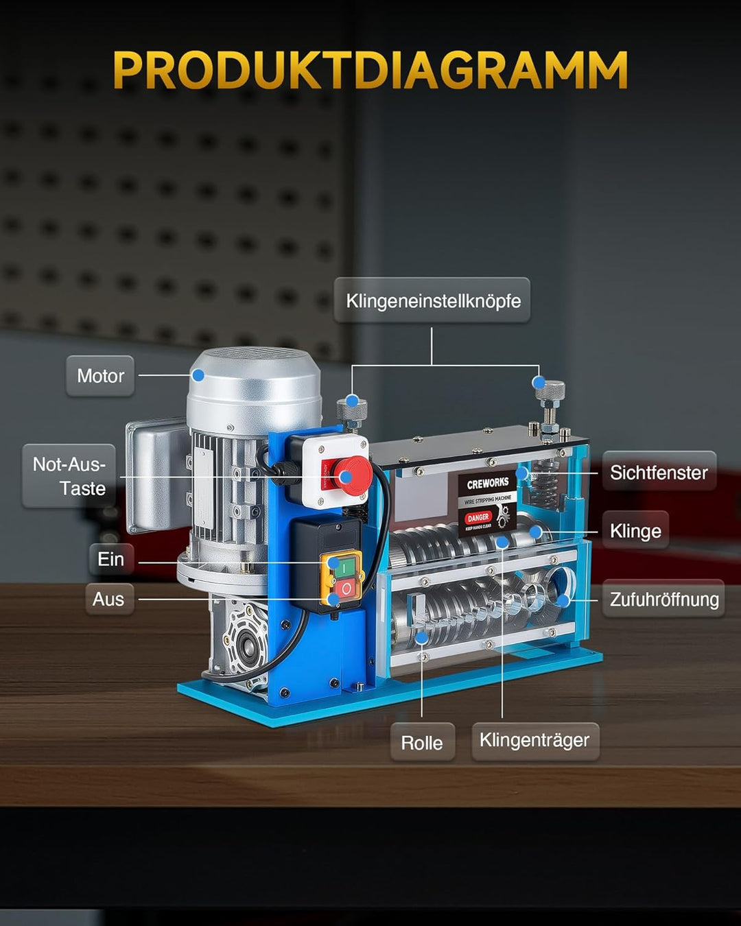 CREWORKS Elektrische Kabelabisoliermaschine 550W Kabelschälmaschine Abisoliermaschine Kabel Abisolie