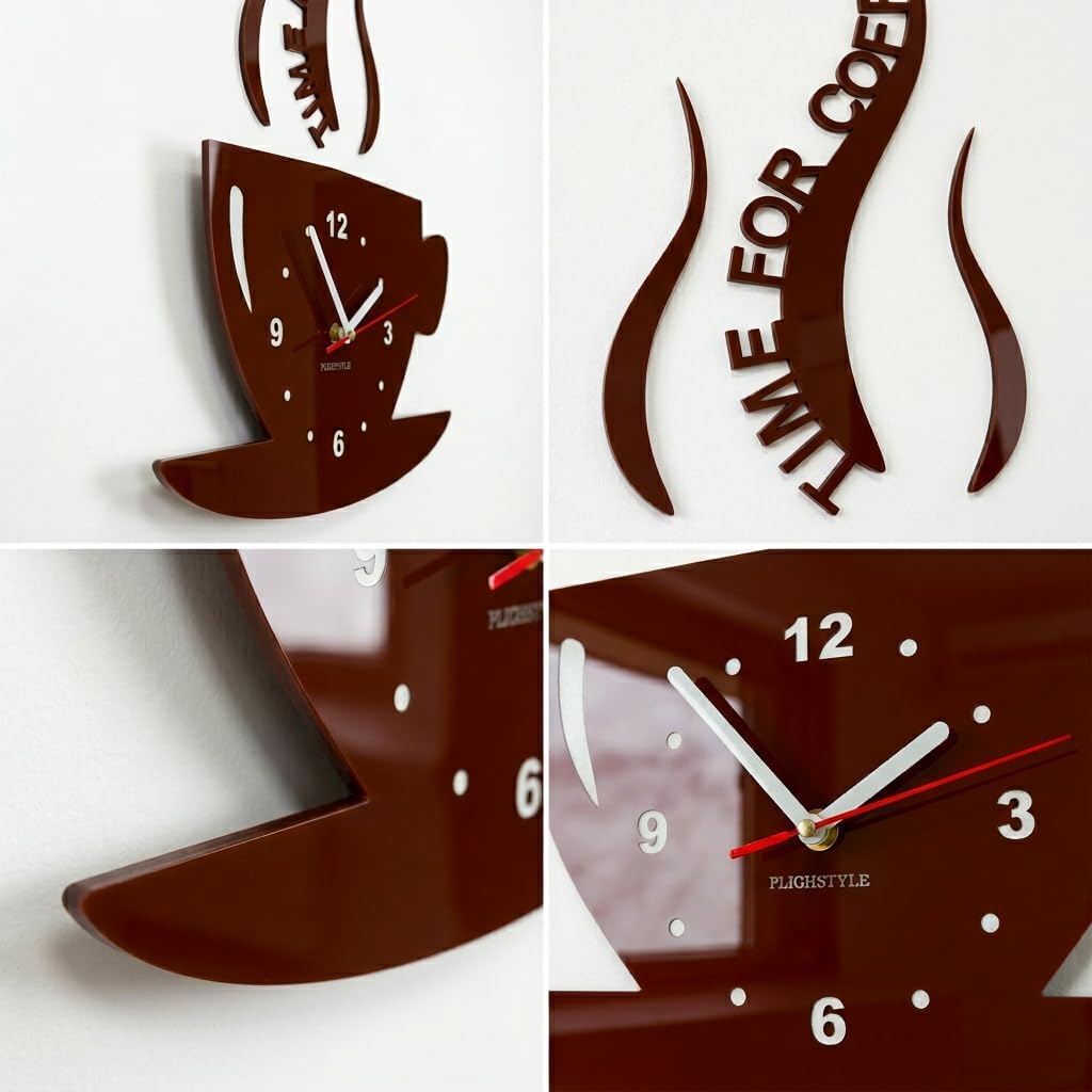TASSE Time for Coffee (Zeit für Kaffee) Moderne Küche Wanduhr, Braun, 3d römisch, wanduhr deko, Brau
