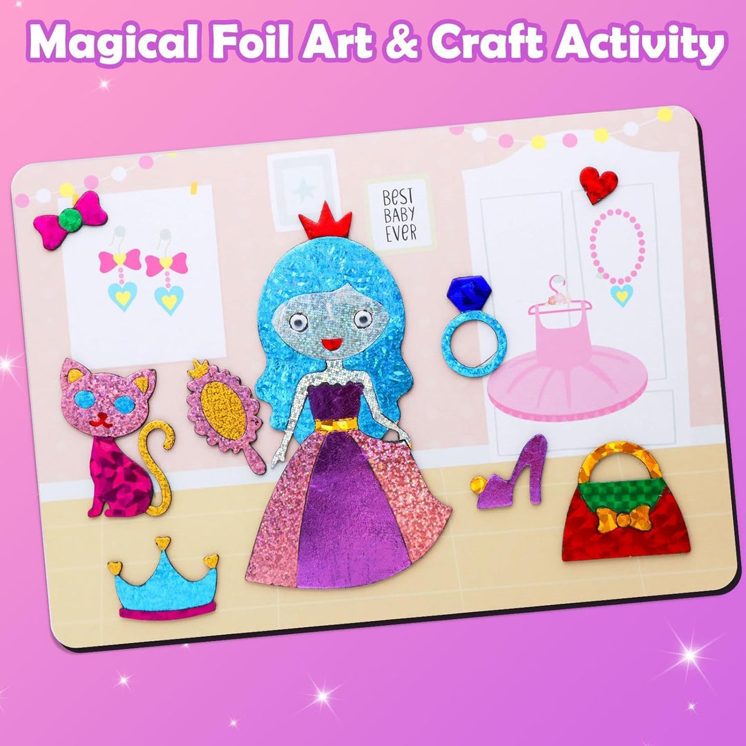 ZMLM Kunst Bastelaktivität Kinder, Folienspass Einhörner Prinzessinnen Sticker Bastelkoffer DIY Färb