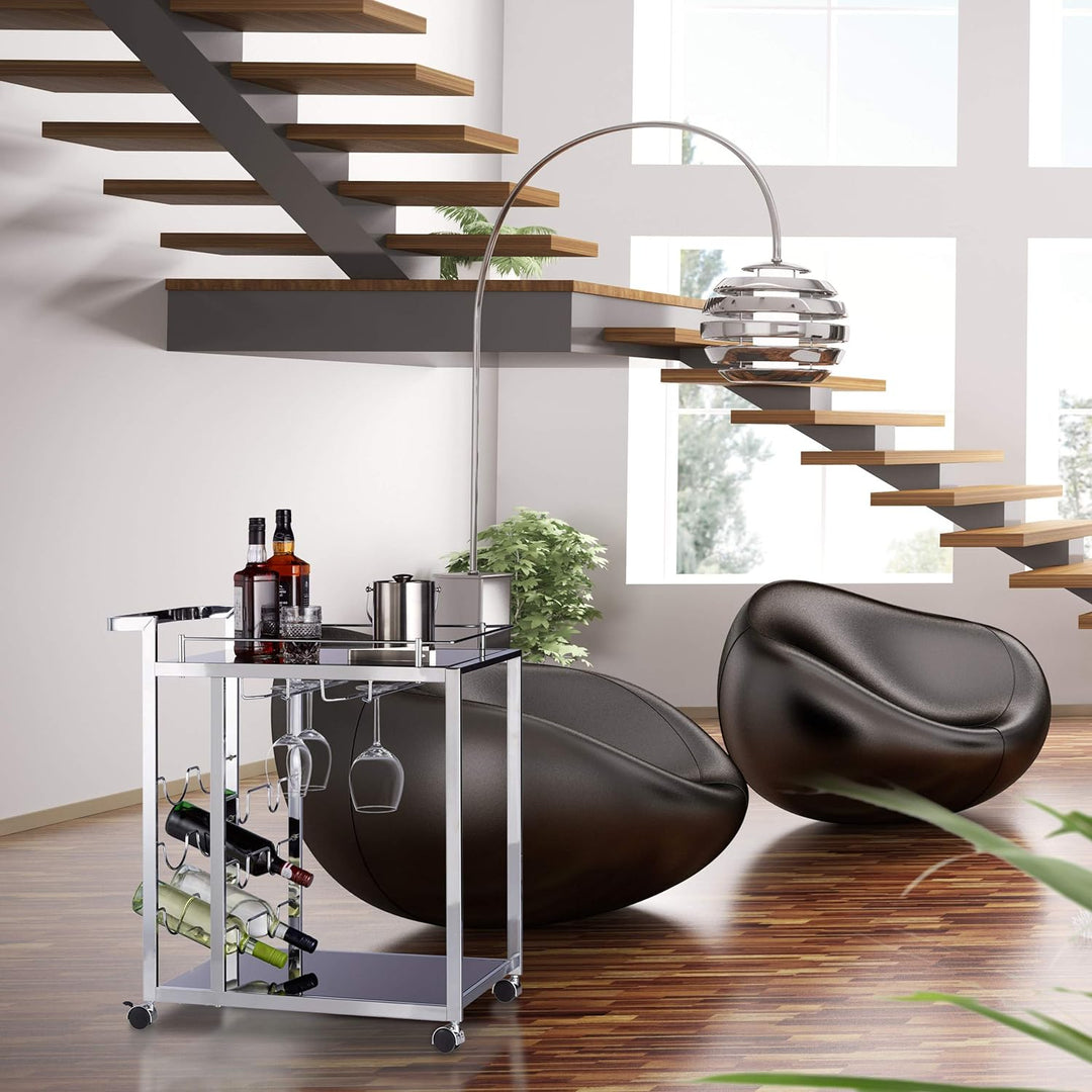 Relaxdays Servierwagen Glas BARON schwarz, Design Rund, Metall, HxBxT: 73 x 46 x 74 cm, Küchenwagen,