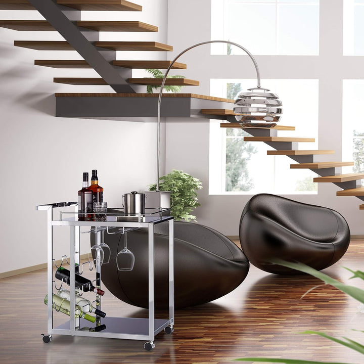 Relaxdays Servierwagen Glas BARON schwarz, Design Rund, Metall, HxBxT: 73 x 46 x 74 cm, Küchenwagen,